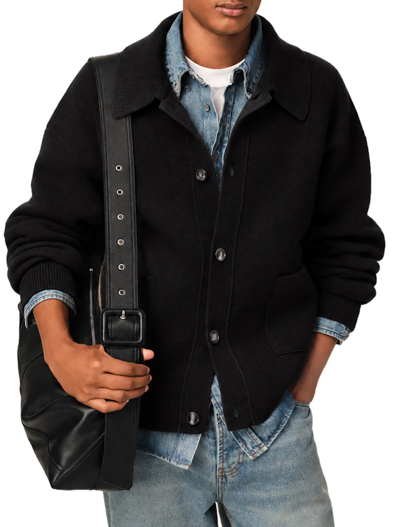Ami Paris Men Wool Cardigan With Shirt Collar AMI PARIS