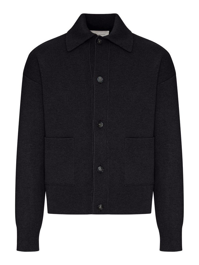 Ami Paris Men Wool Cardigan With Shirt Collar AMI PARIS
