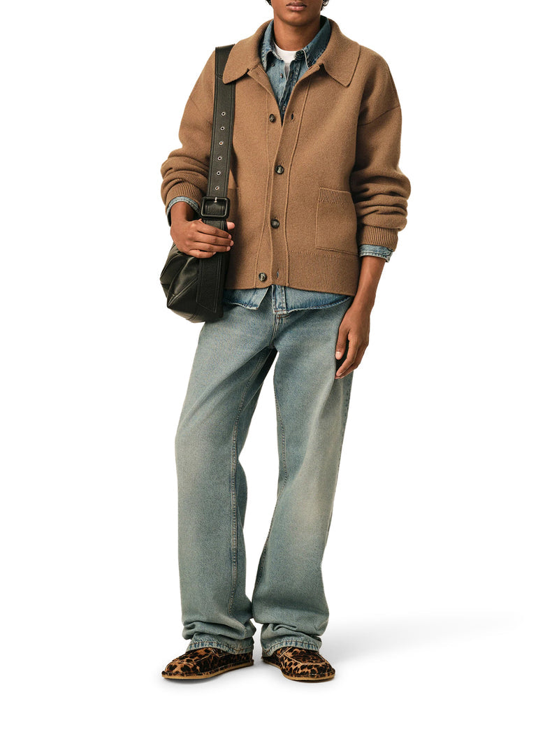 Ami Paris Men Wool Cardigan With Shirt Collar AMI PARIS