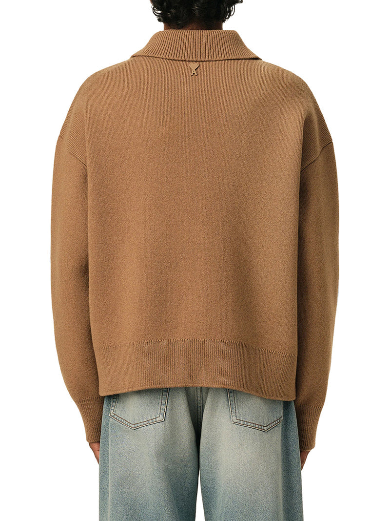Ami Paris Men Wool Cardigan With Shirt Collar AMI PARIS