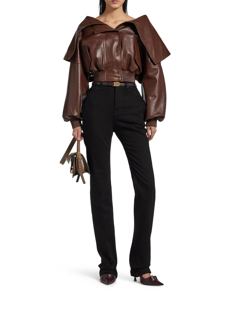 Balenciaga Women Wrap-Style Leather Blouson With A Wide Collar BALENCIAGA
