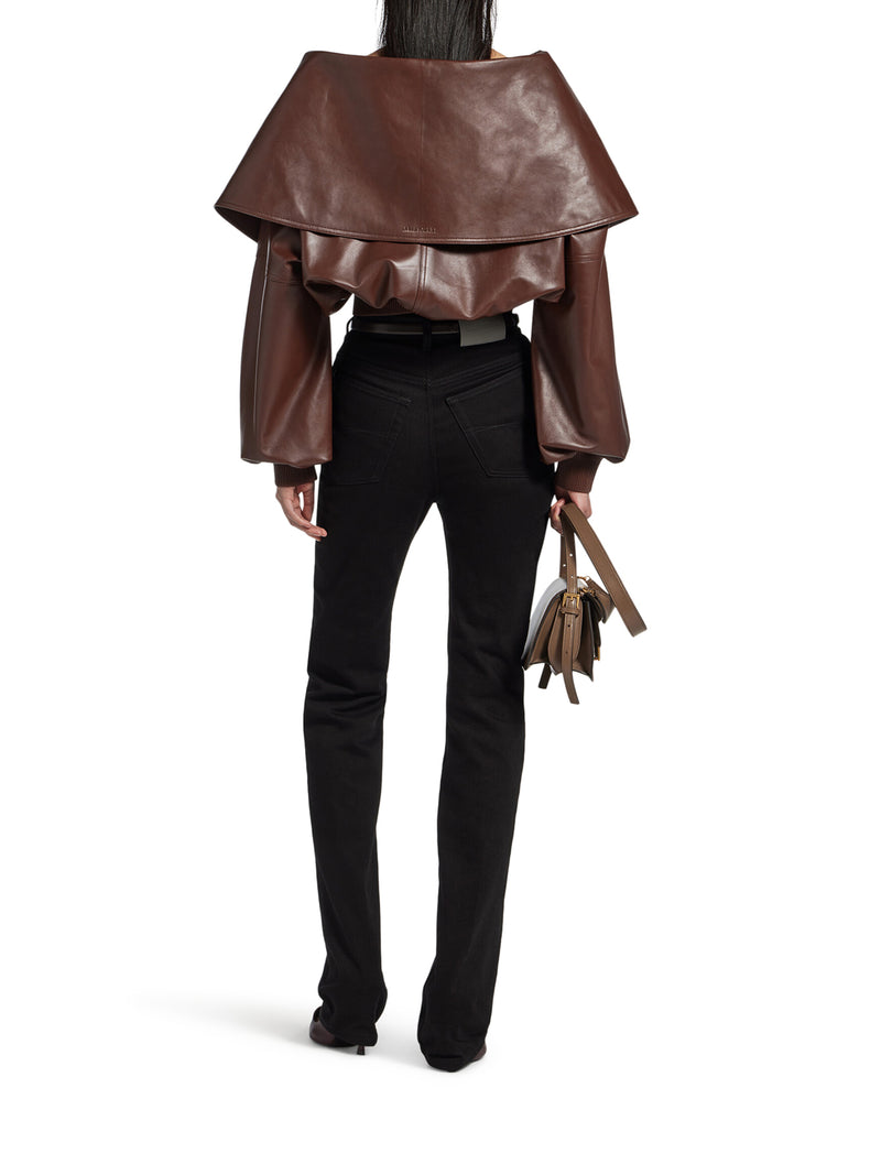 Balenciaga Women Wrap-Style Leather Blouson With A Wide Collar BALENCIAGA