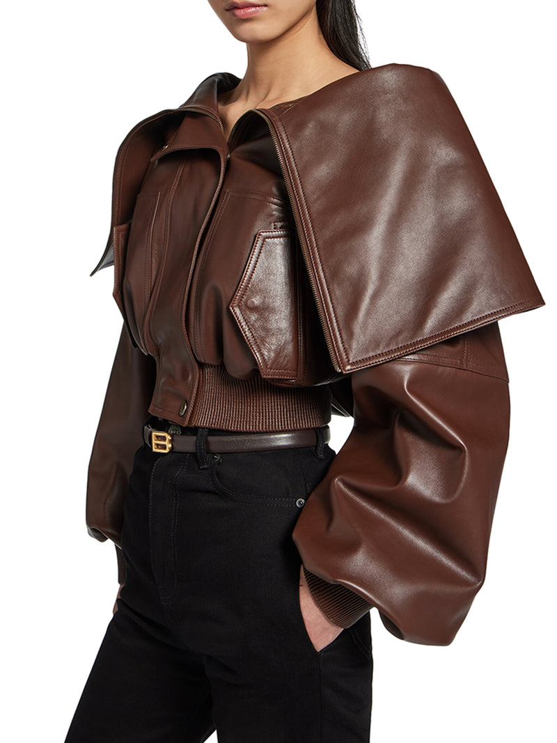 Balenciaga Women Wrap-Style Leather Blouson With A Wide Collar BALENCIAGA