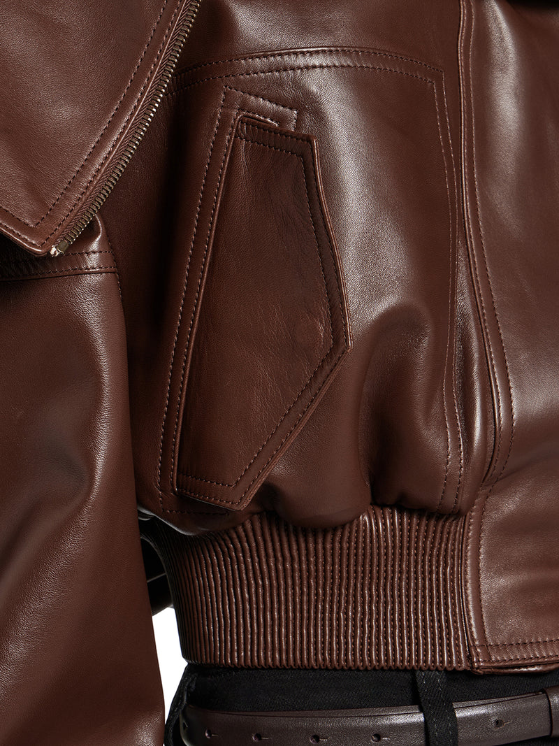 Balenciaga Women Wrap-Style Leather Blouson With A Wide Collar BALENCIAGA
