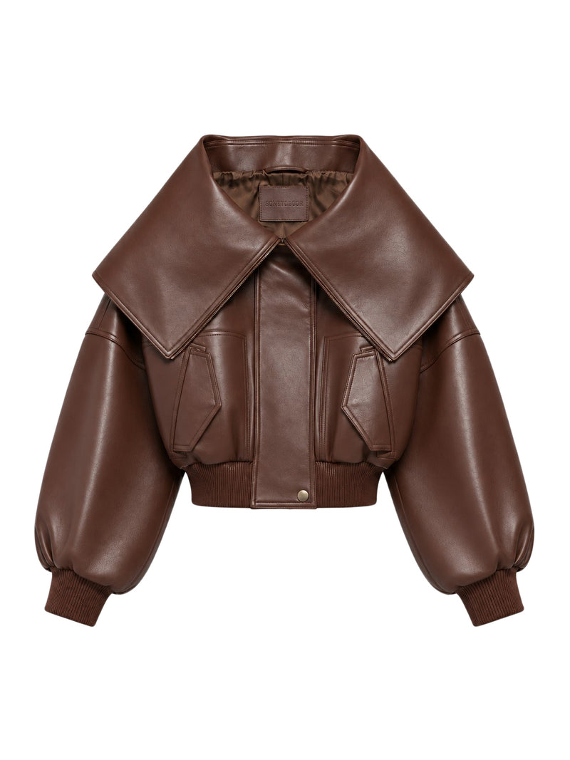 Balenciaga Women Wrap-Style Leather Blouson With A Wide Collar BALENCIAGA