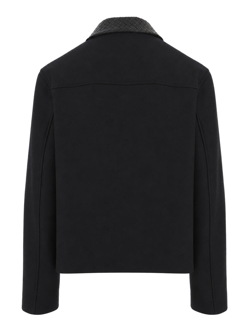 Bottega Veneta Men Black Jacket With Braided Leather Collar BOTTEGA VENETA