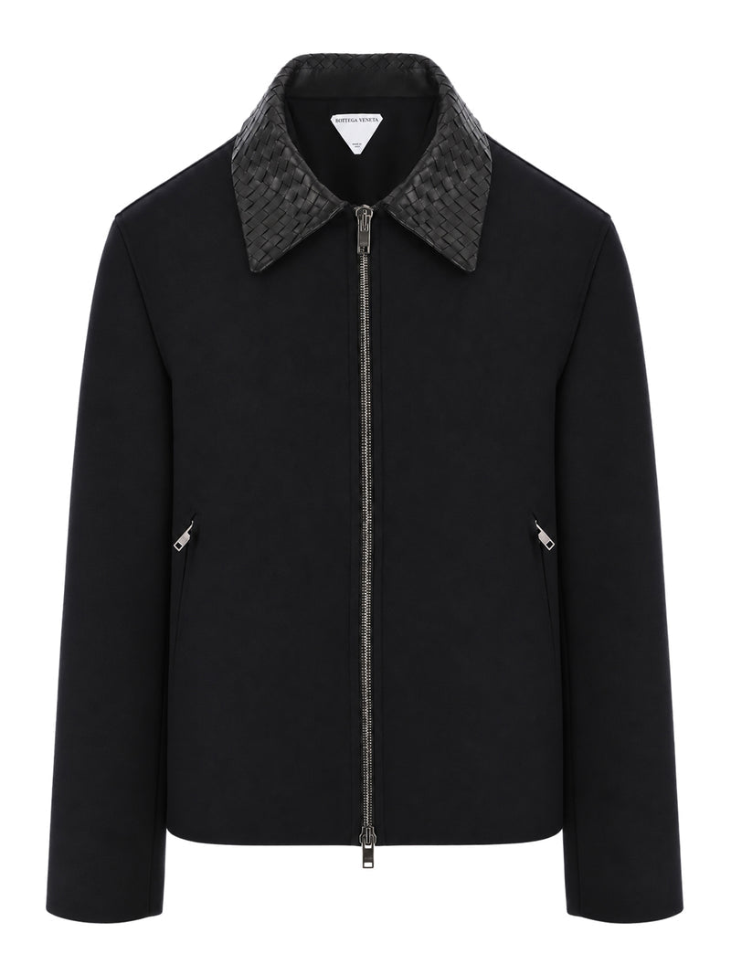 Bottega Veneta Men Black Jacket With Braided Leather Collar BOTTEGA VENETA