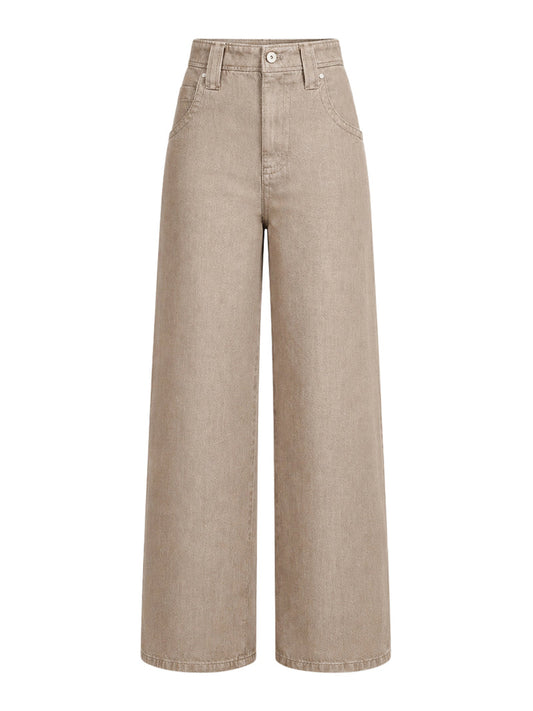 Brunello Cucinelli Women Beige Lamé Denim Baggy Trousers With Embellishment BRUNELLO CUCINELLI