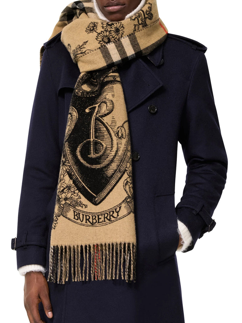 Burberry Men Reversible Cashmere Scarf With Etched Detail BURBERRY
