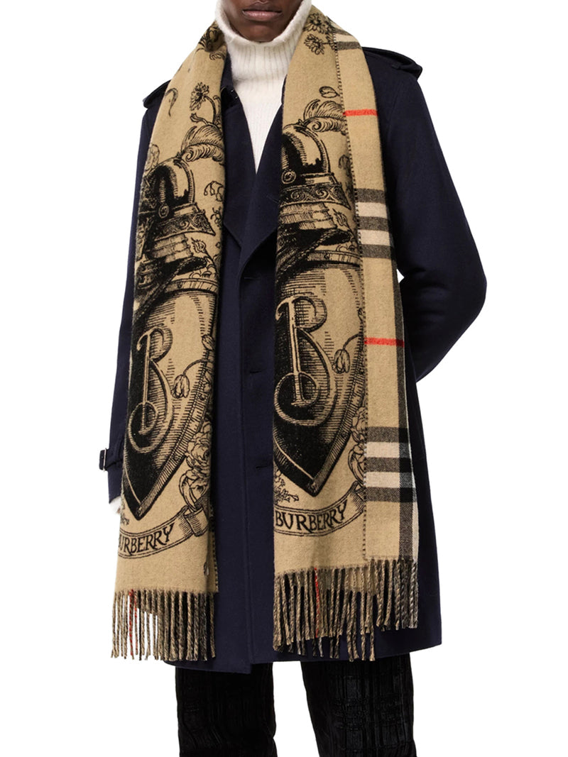 Burberry Men Reversible Cashmere Scarf With Etched Detail BURBERRY