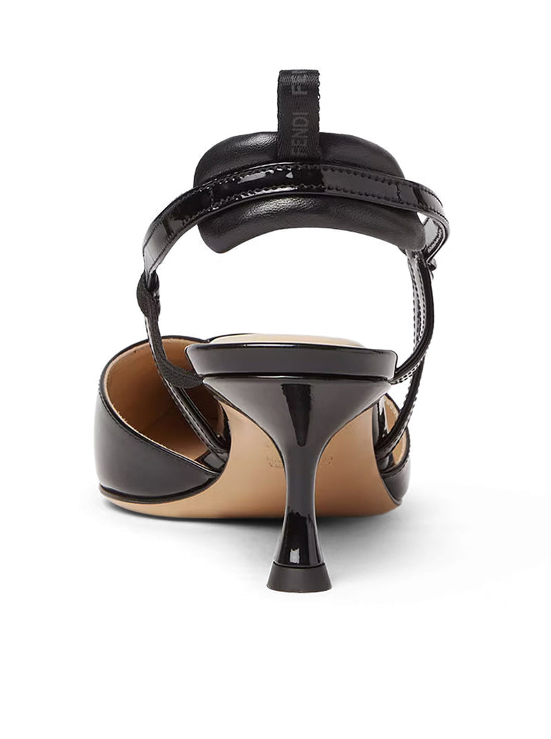 Fendi Women Very Colibrì Slingback With Medium Heel In Black Patent Leather FENDI