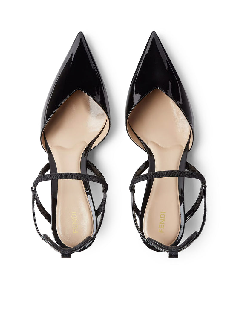 Fendi Women Very Colibrì Slingback With Medium Heel In Black Patent Leather FENDI