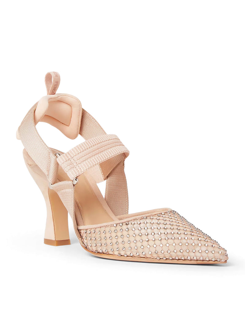Fendi Women Hummingbird High-Heeled Slingback In Pink Mesh And Suede FENDI