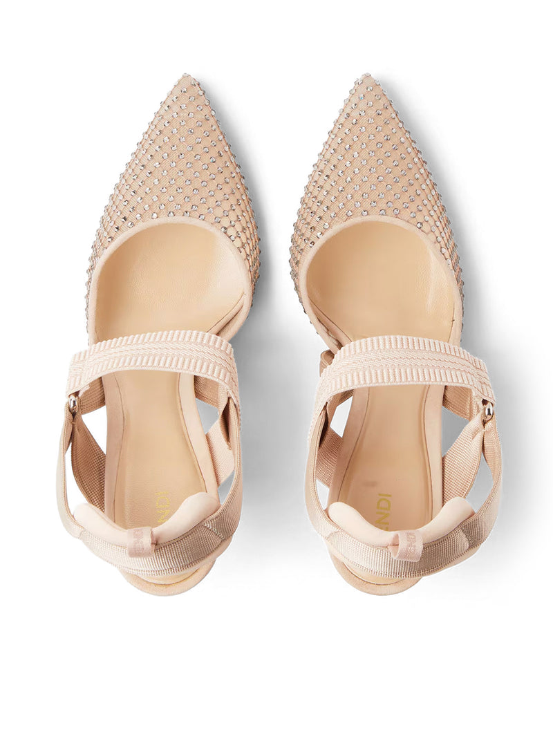 Fendi Women Hummingbird High-Heeled Slingback In Pink Mesh And Suede FENDI
