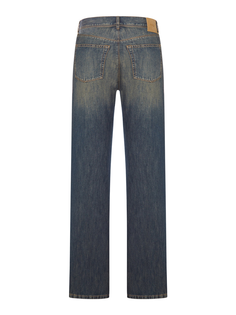 Fendi Men Long Regular Jeans In Stone Wash Blue FENDI