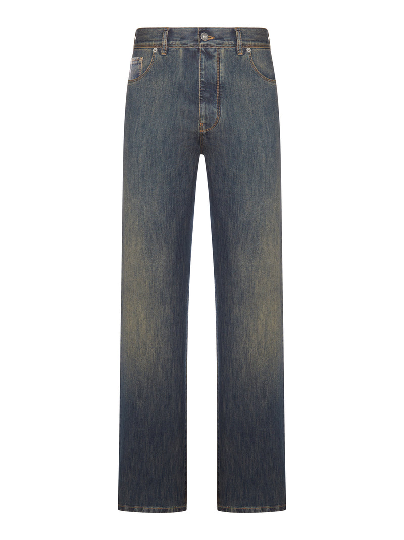 Fendi Men Long Regular Jeans In Stone Wash Blue FENDI
