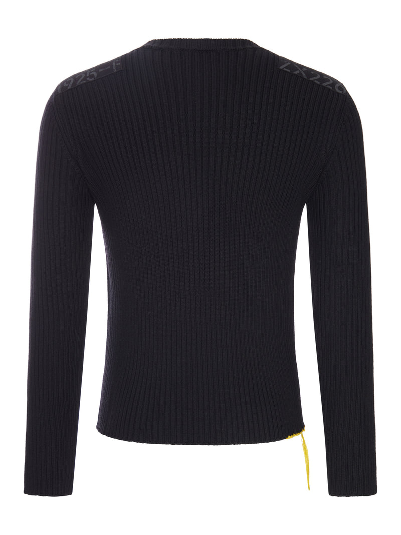 Fendi Men Black Ribbed Sweater With Shoulder Details FENDI