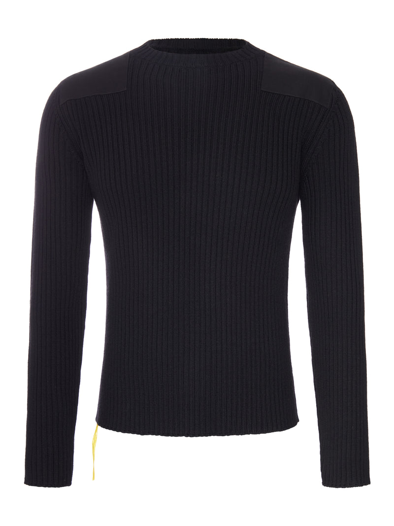 Fendi Men Black Ribbed Sweater With Shoulder Details FENDI