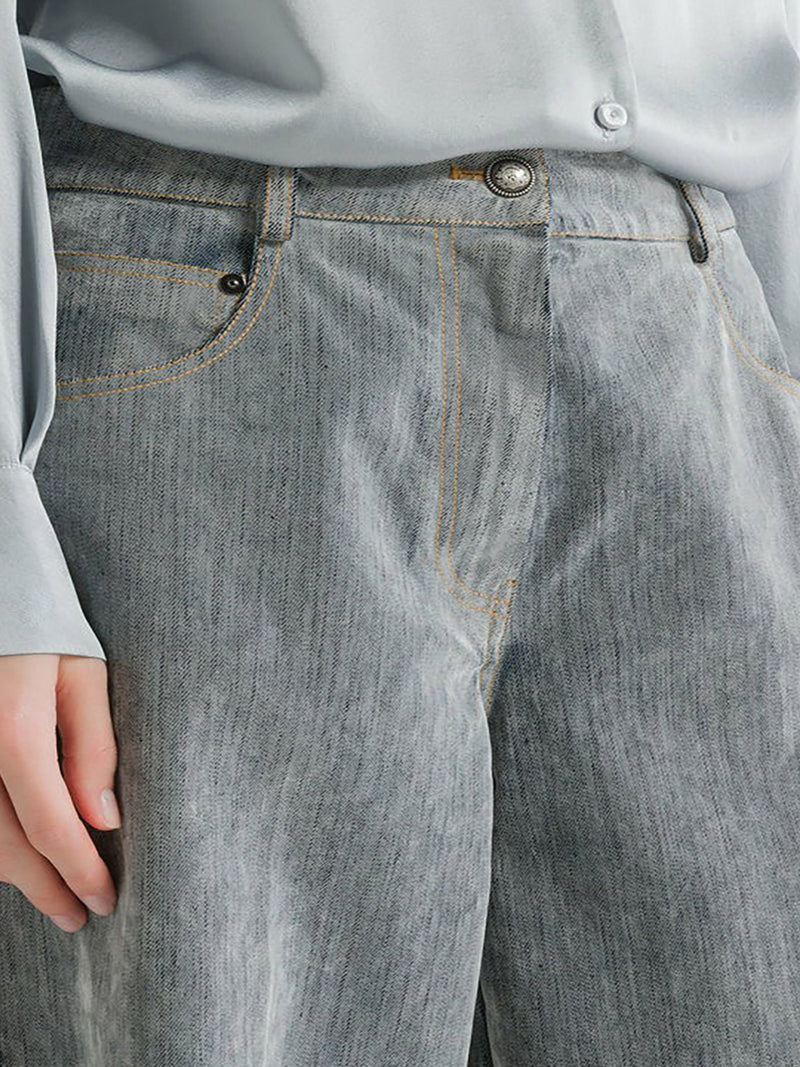 Forte Forte Women Grey Flocked Denim Wide-Leg Jeans FORTE FORTE