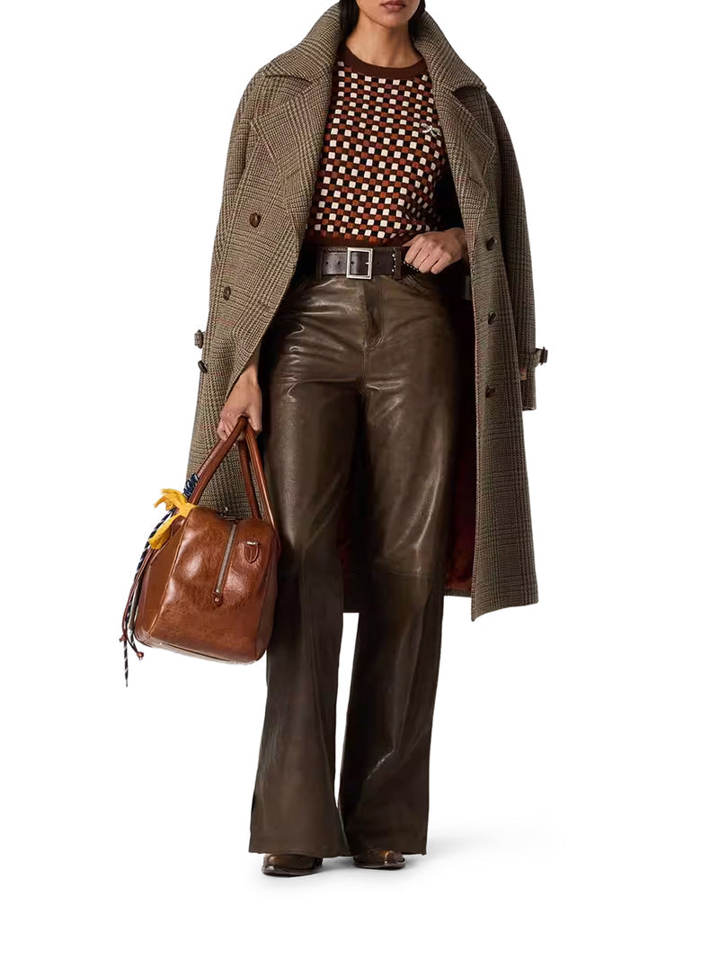 Golden Goose Deluxe Brand Women Dark Green Paneled Waxed Nappa Leather Trousers GOLDEN GOOSE