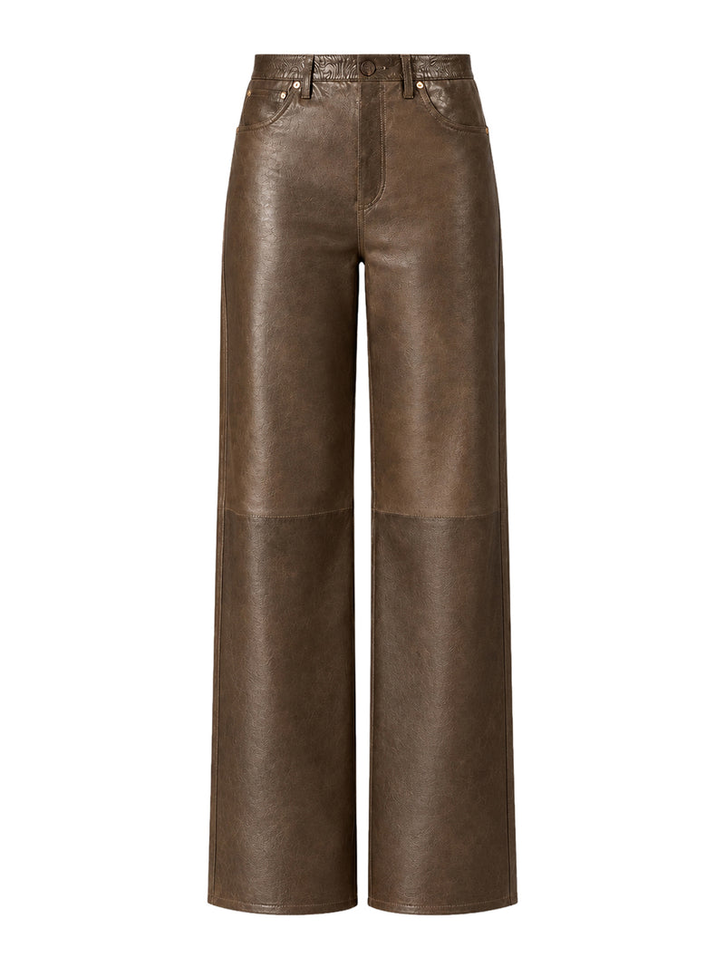 Golden Goose Deluxe Brand Women Dark Green Paneled Waxed Nappa Leather Trousers GOLDEN GOOSE