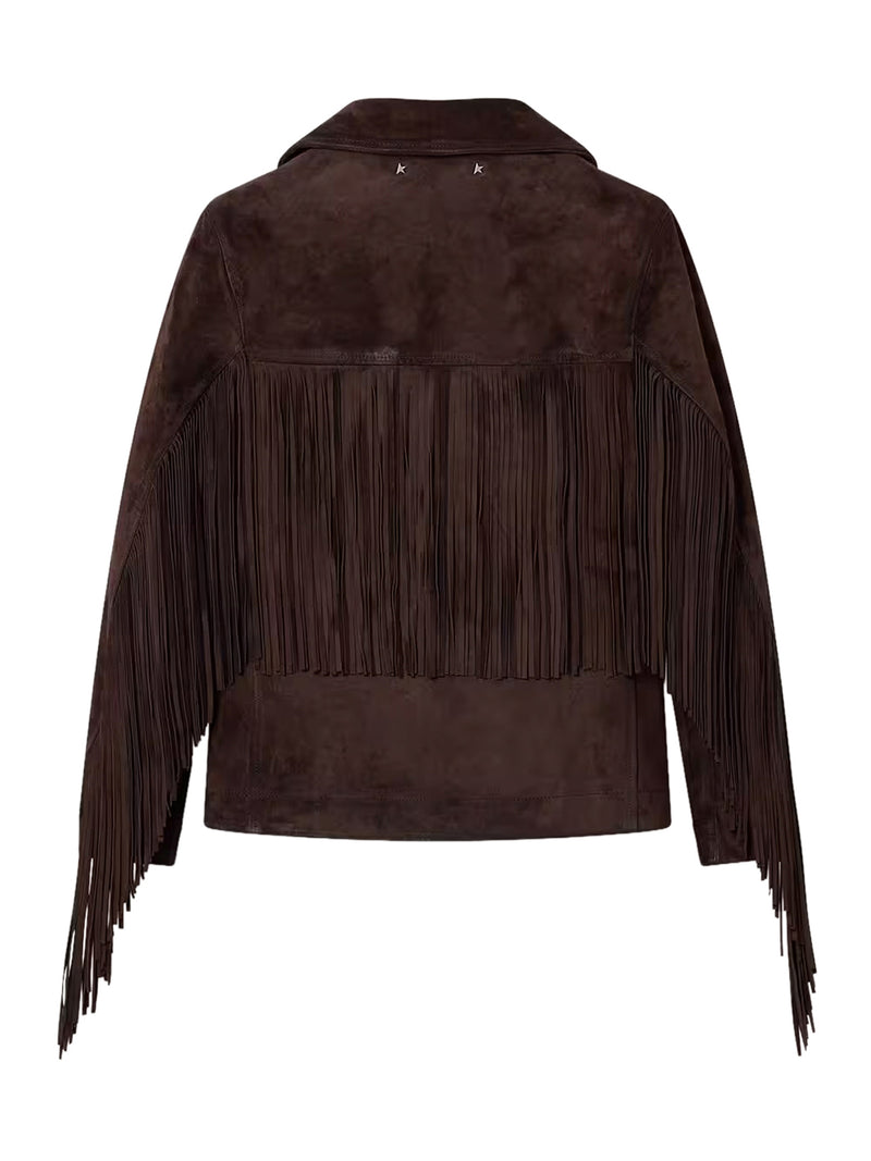 Golden Goose Deluxe Brand Women Brown Waxed Leather Jacket With Fringe GOLDEN GOOSE
