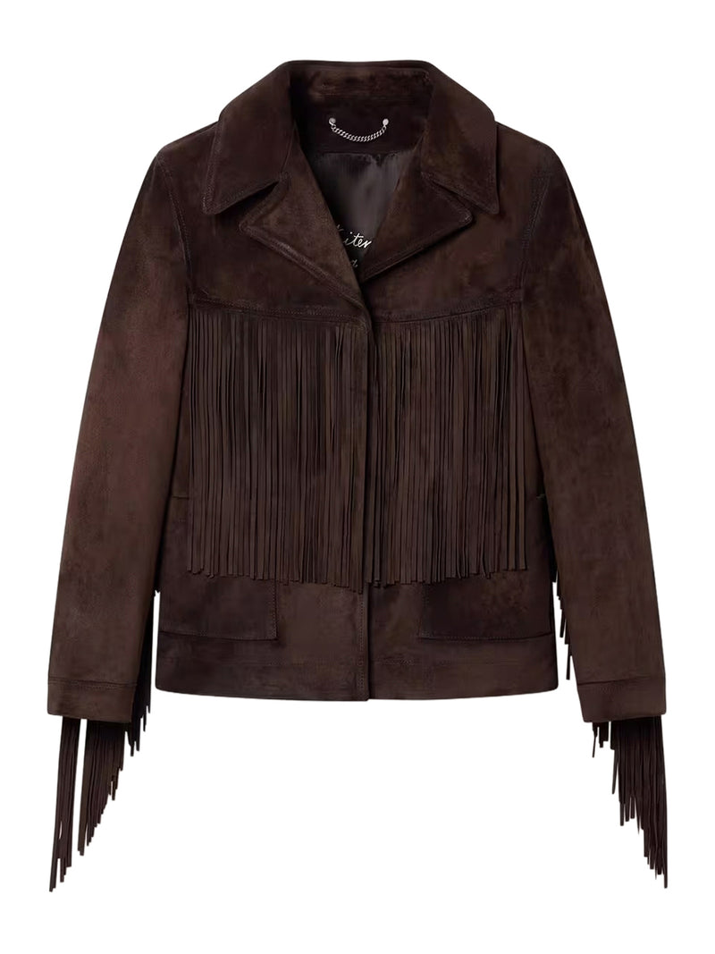 Golden Goose Deluxe Brand Women Brown Waxed Leather Jacket With Fringe GOLDEN GOOSE