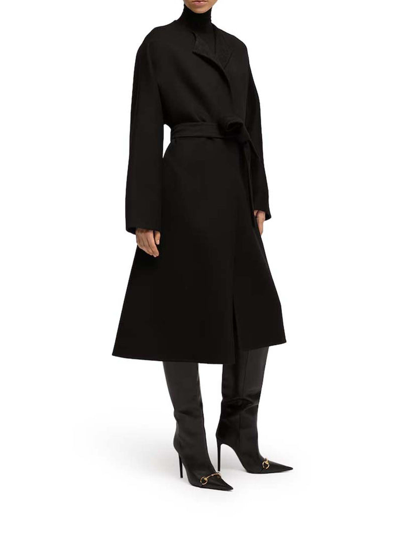 Gucci Women Long Silk And Wool Coat With Gg Lining GUCCI