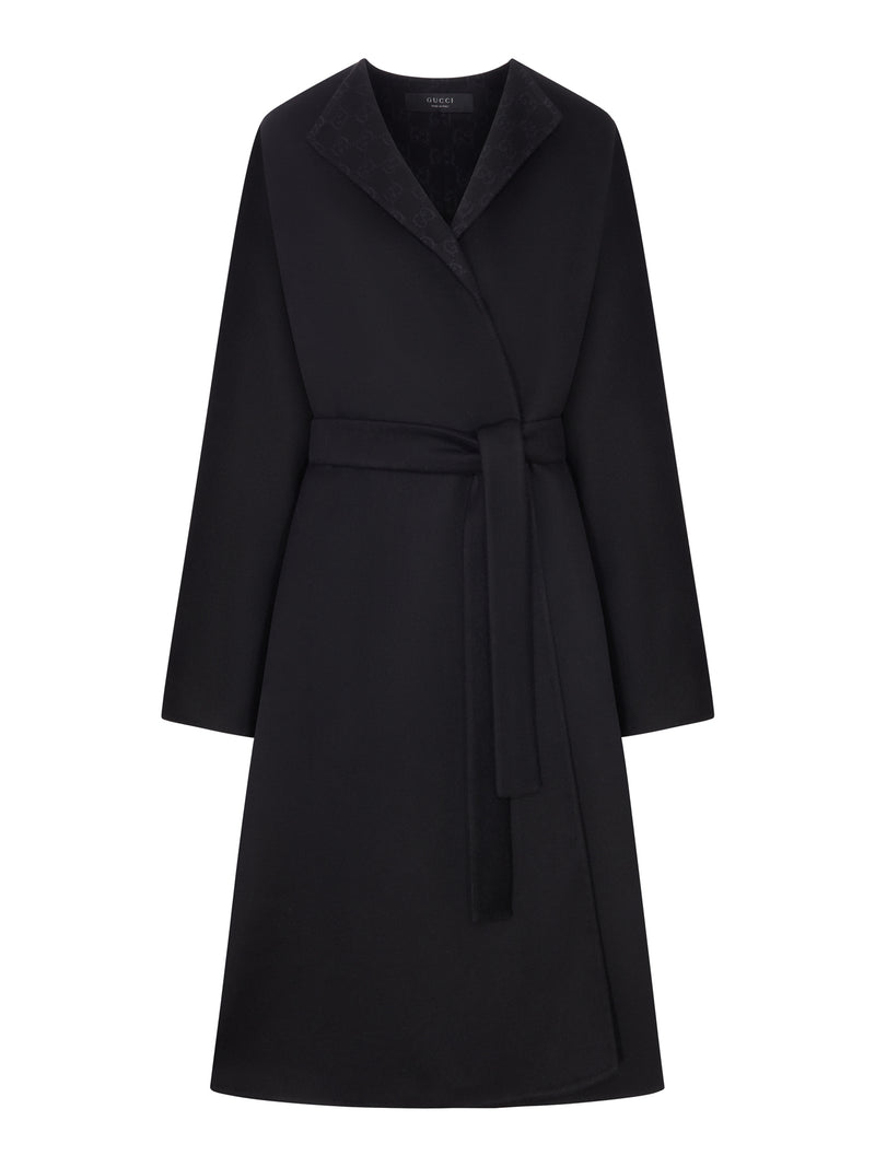 Gucci Women Long Silk And Wool Coat With Gg Lining GUCCI