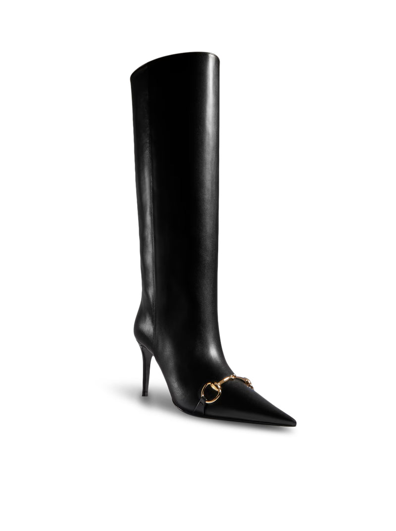 Gucci Women Leather Slip-On Boots With Horsebit GUCCI