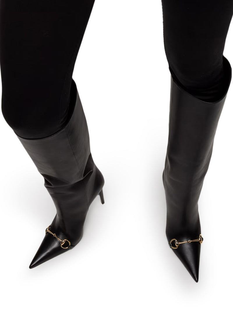 Gucci Women Leather Slip-On Boots With Horsebit GUCCI