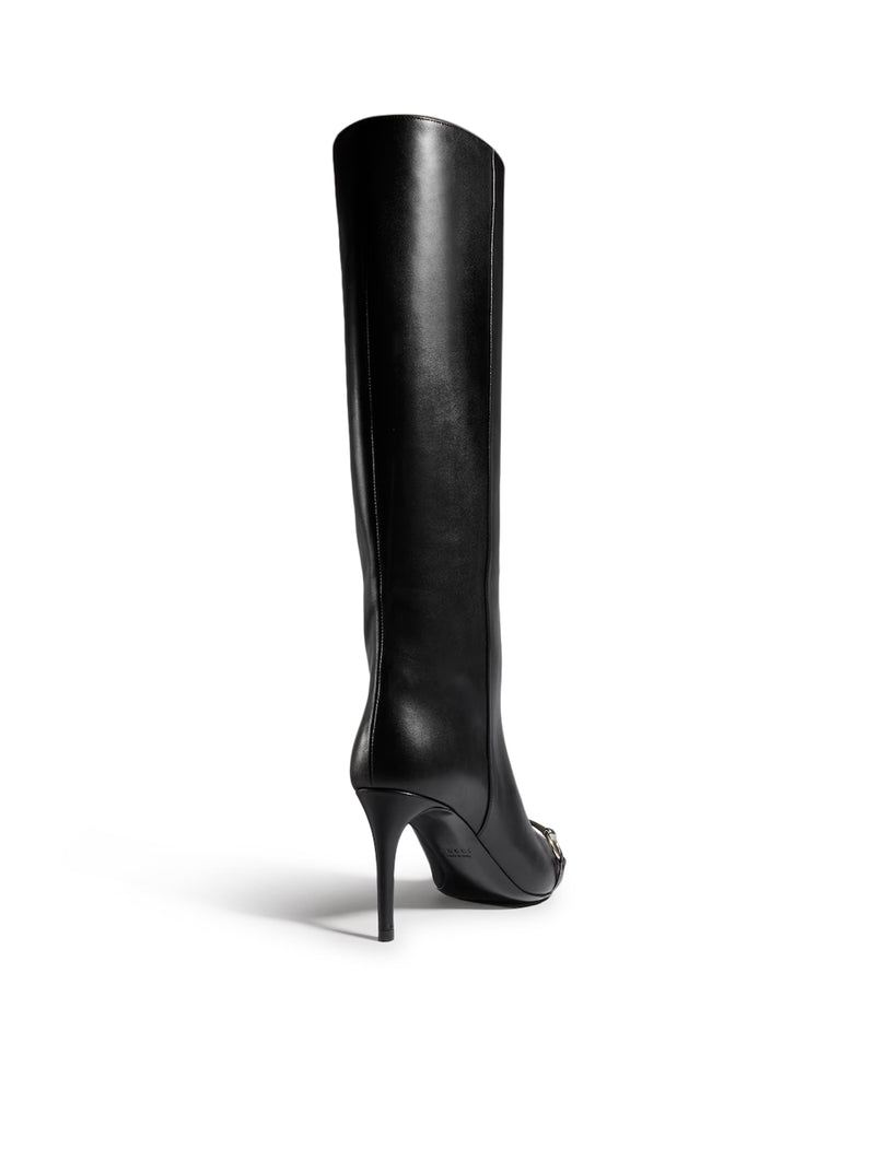Gucci Women Leather Slip-On Boots With Horsebit GUCCI