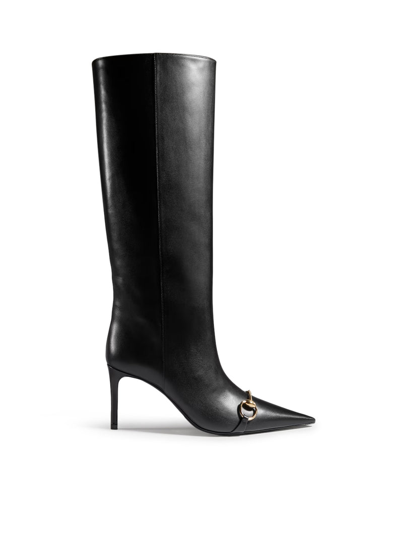 Gucci Women Leather Slip-On Boots With Horsebit GUCCI