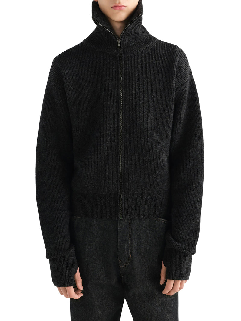 Lemaire Men Zip-Up Wool Cardigan With A Mélange Effect LEMAIRE