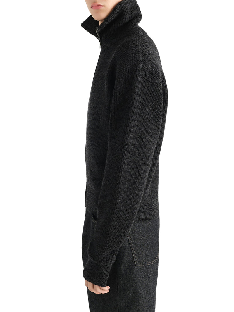 Lemaire Men Zip-Up Wool Cardigan With A Mélange Effect LEMAIRE