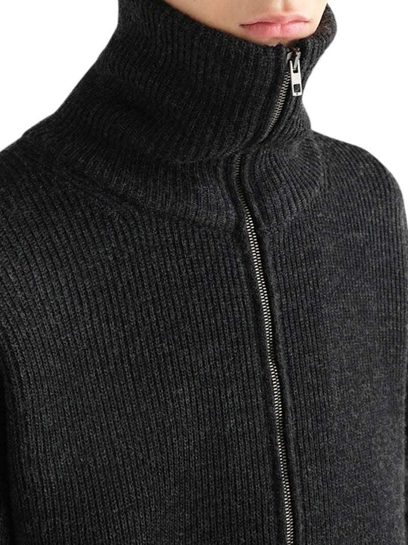 Lemaire Men Zip-Up Wool Cardigan With A Mélange Effect LEMAIRE