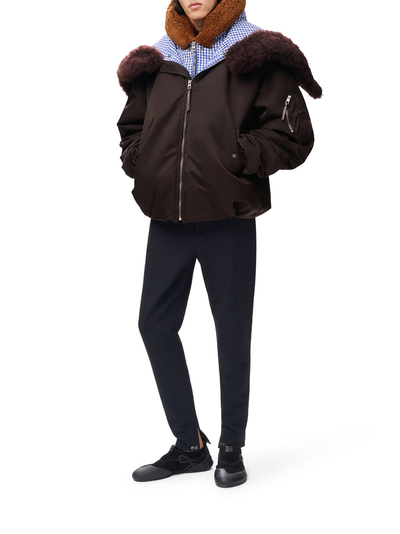 Loewe Men Technical Coating Bomber Jacket With Double Layer Construction And Checked Back LOEWE