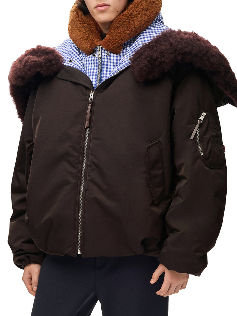 Loewe Men Technical Coating Bomber Jacket With Double Layer Construction And Checked Back LOEWE