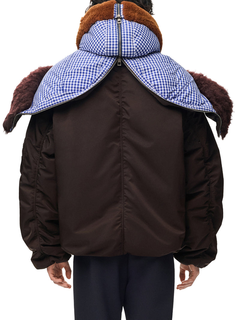 Loewe Men Technical Coating Bomber Jacket With Double Layer Construction And Checked Back LOEWE