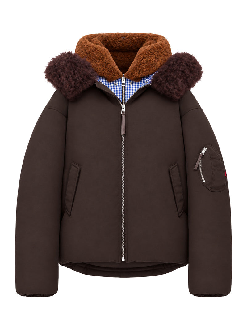Loewe Men Technical Coating Bomber Jacket With Double Layer Construction And Checked Back LOEWE