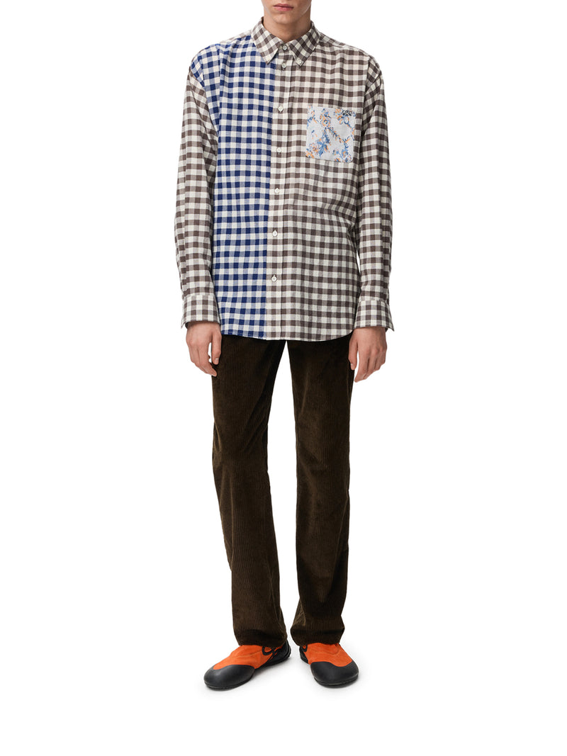 Loewe Men Wool-Cotton Blend Flannel Shirt With Contrasting Patchwork Construction LOEWE