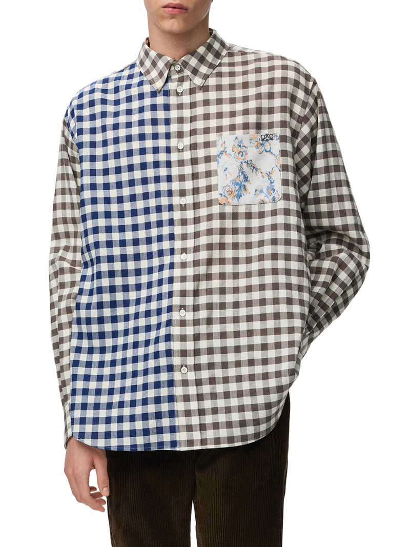 Loewe Men Wool-Cotton Blend Flannel Shirt With Contrasting Patchwork Construction LOEWE
