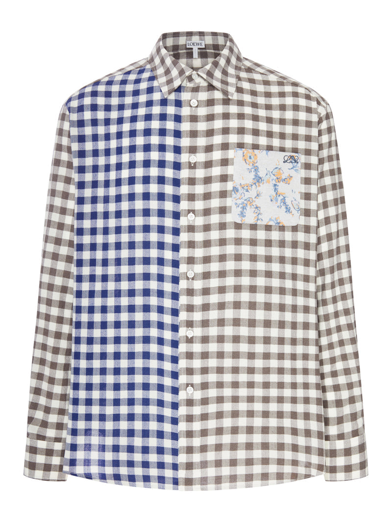Loewe Men Wool-Cotton Blend Flannel Shirt With Contrasting Patchwork Construction LOEWE