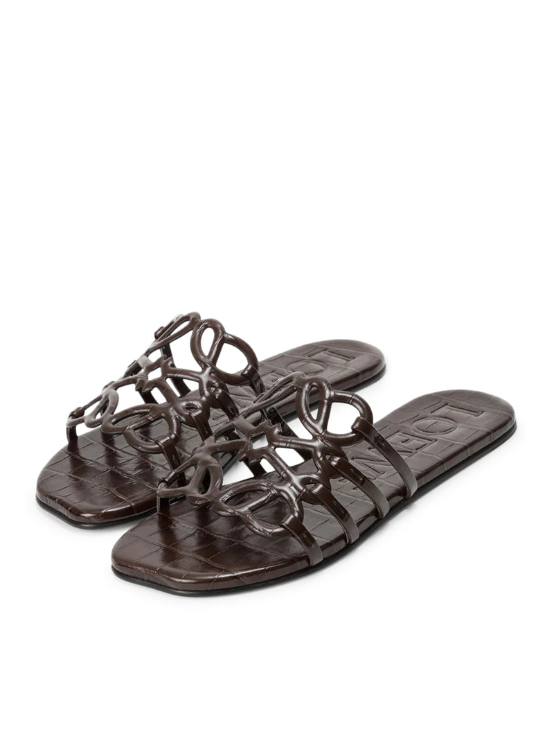 Loewe Women Anagram Petal Slide In Crocodile Embossed Calfskin LOEWE