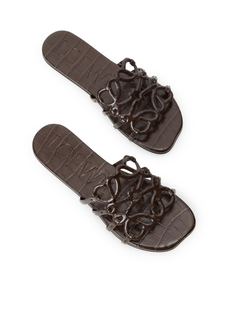 Loewe Women Anagram Petal Slide In Crocodile Embossed Calfskin LOEWE