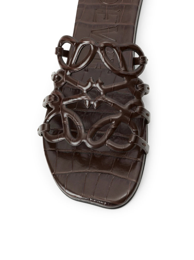 Loewe Women Anagram Petal Slide In Crocodile Embossed Calfskin LOEWE