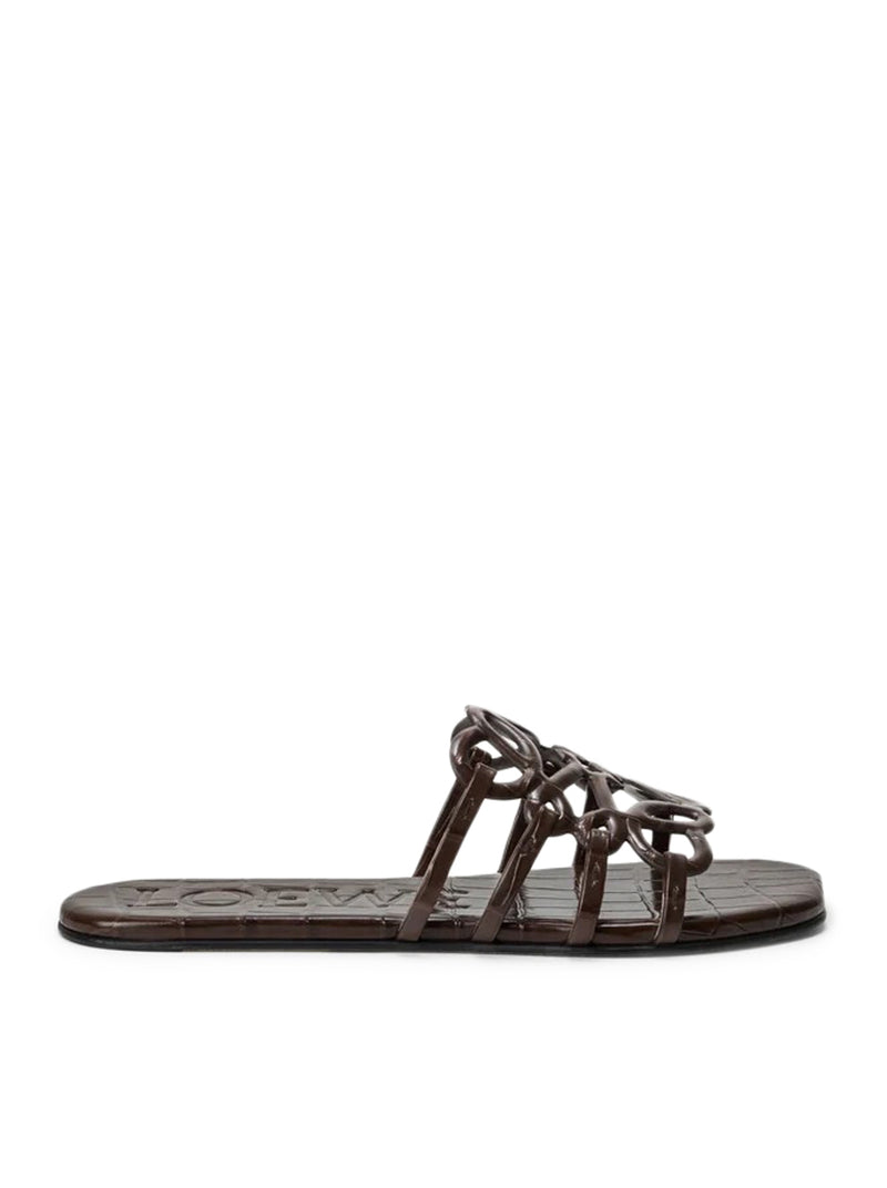 Loewe Women Anagram Petal Slide In Crocodile Embossed Calfskin LOEWE