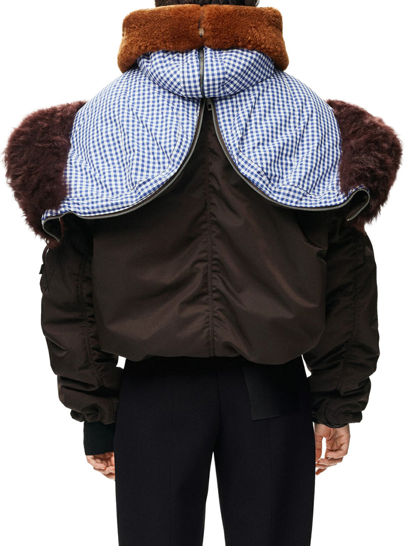 Loewe Women Technical Coating Bomber Jacket With Double Layer Construction And Checked Back LOEWE