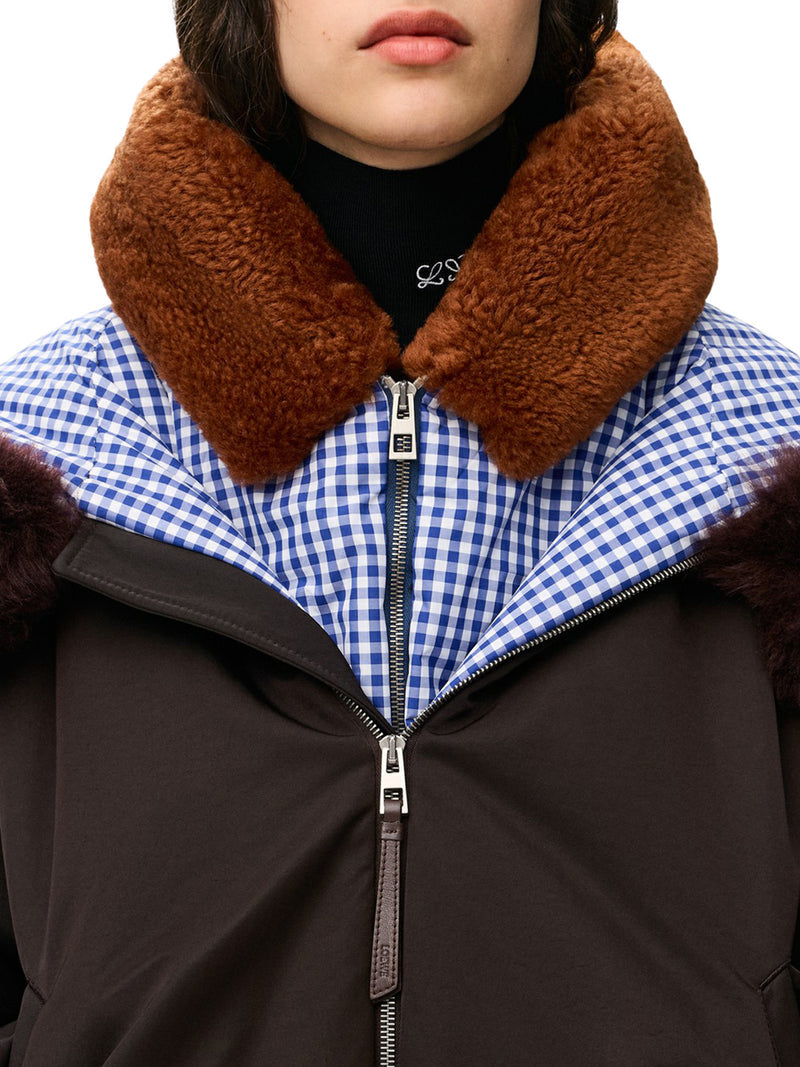 Loewe Women Technical Coating Bomber Jacket With Double Layer Construction And Checked Back LOEWE