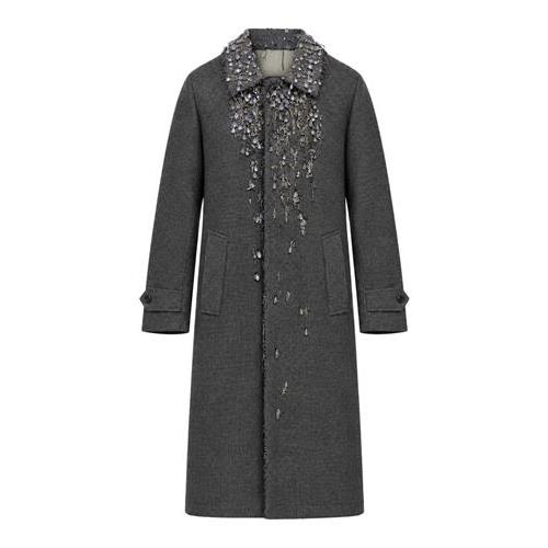 Prada Women Single-Breasted Overcoat In Mouliné Prince Of Wales Check And Embroidered Twill PRADA